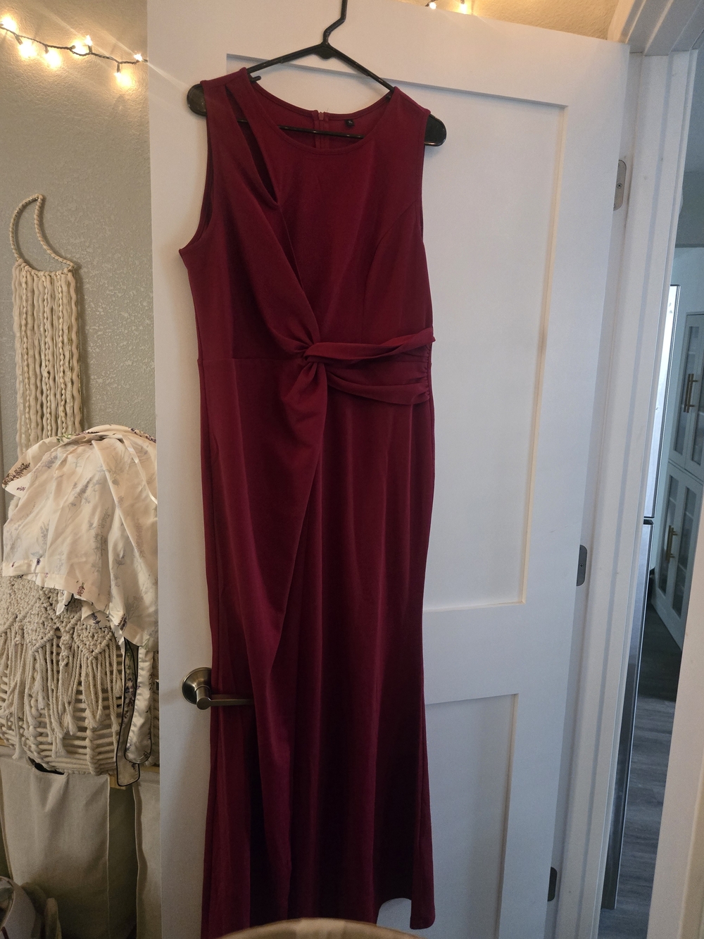 Sleeveless Twist-Front Burgundy Evening Dress